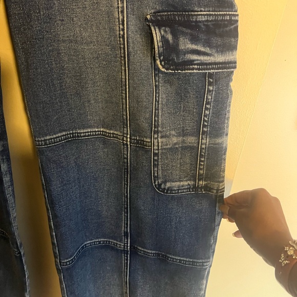 Low Stretch Cargo Straight Leg Jeans - Dark Wash - Picture 8 of 10